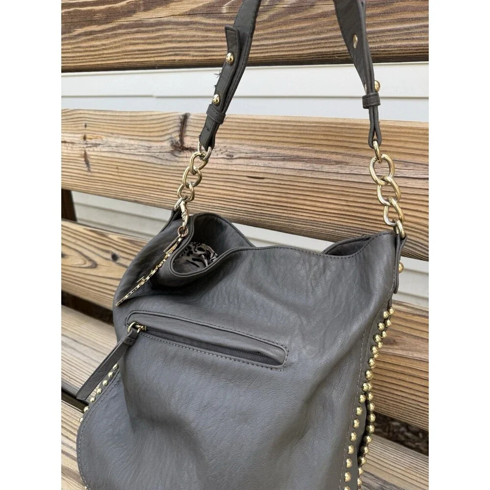 Jessica Simpson Camille Studded Hobo Bag Charcoal Gray $108 MSRP Soft